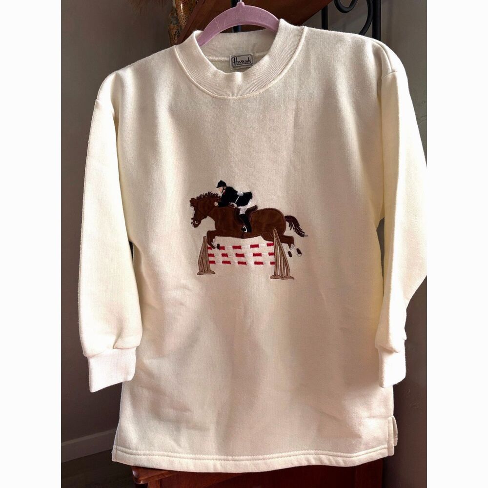 VTG Harrods Equestrian Embroidered Knit Crewnick Sweatshirt Sz 11/13